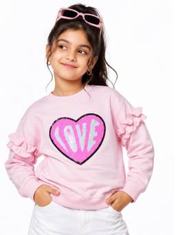 ZION - Girls Reversible Sequins Sweatshirt-Lt Pink