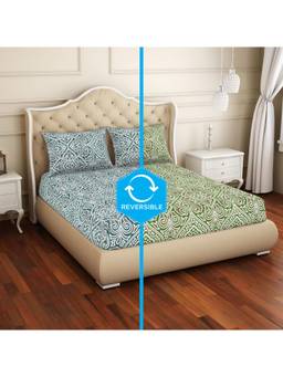 Welspun - Teal Cotton Floral Double Bedsheet with Pillow Covers