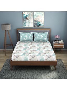 Welspun - Blue Polycotton Floral Double Bedsheet with Pillow Covers