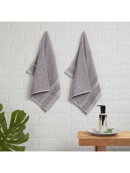 Welspun - Grey Cotton Solid Hand Towel (Pack of 2)