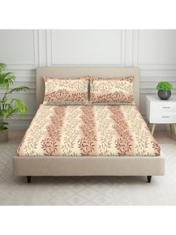 Welspun - White Polycotton Floral Large Bedsheet with Pillow Covers