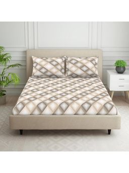 Welspun - Blue Polycotton Geometric Large Bedsheet with Pillow Covers