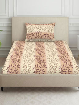 Welspun - White Polycotton Floral Single Bedsheet with Pillow Cover
