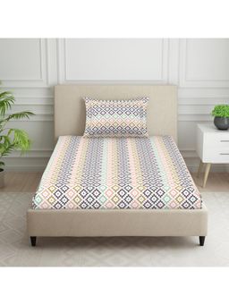 Welspun - Coral Polycotton Geometric Single Bedsheet with Pillow Cover