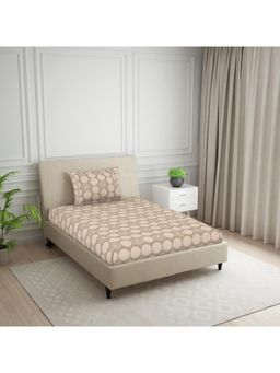 Welspun - Brown Polycotton Floral Single Bedsheet with Pillow Cover