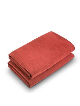 SPACES - Red Cotton Solid Bath Towel (Pack of 2)