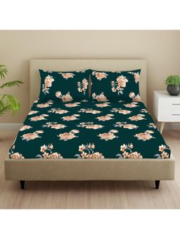 Welspun - Brown Microfibre Floral Double Bedsheet with Pillow Covers