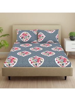 Welspun - Pink Microfibre Floral Double Bedsheet with Pillow Covers