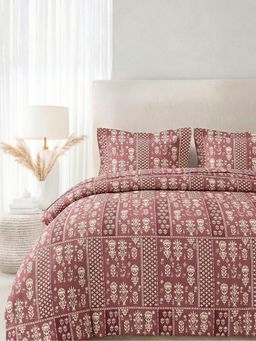 the White Moss - Blended Cotton Double Size Bedsheet with 2 Pillow Covers - Mughal Stripe Motif