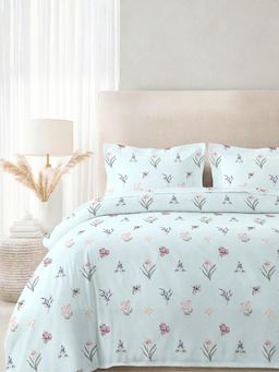 the White Moss - Blended Cotton Double Size Bedsheet with 2 Pillow Covers - Falling Fauna
