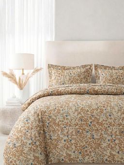the White Moss - Blended Cotton Double Size Bedsheet with 2 Pillow Covers - Sand Woven Botanical
