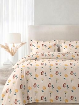 the White Moss - Blended Cotton Double Size Bedsheet with 2 Pillow Covers - Peach Blooms