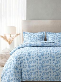 the White Moss - Blended Cotton Double Size Bedsheet with 2 Pillow Covers - Azure Vine Scroll