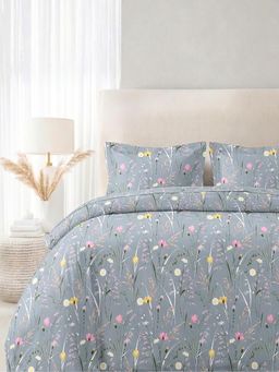 the White Moss - Blended Cotton Double Size Bedsheet with 2 Pillow Covers -Whispering Grass Botanical