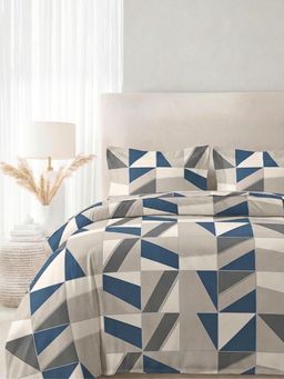 the White Moss - Blended Cotton Double Size Bedsheet with 2 Pillow Covers - Geometric Grid