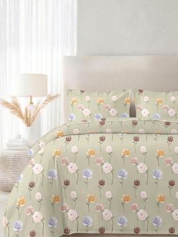 the White Moss - Blended Cotton Double Size Bedsheet with 2 Pillow Covers - Sage Rose