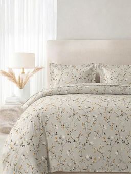 the White Moss - Taupe Microfibre Floral Bedsheet with Pillow Covers