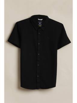 Allen Solly - Black Solid Half Sleeves Casual Shirt