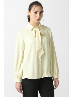 Van Heusen - Women Yellow Solid Full Sleeves Tie Up Detail Formal Shirt