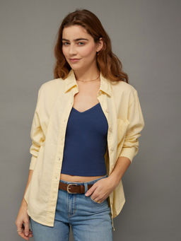 American Eagle - Yellow Oversized Full Sleeves Solid Shirt