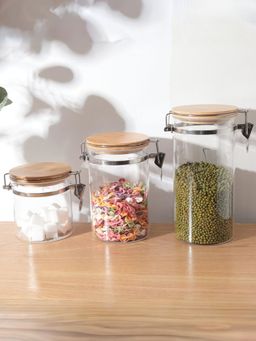 USHA SHRIRAM - Borosilicate Jar with Wooden Lid 650ml, 1000ml & 1400ml