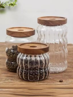 USHA SHRIRAM - Borosilicate Jar with Wooden Lid 400ml, 620ml, and 750ml