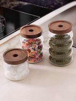 USHA SHRIRAM - Borosilicate Jar with Wooden Lid 340ml, 550ml & 700ml