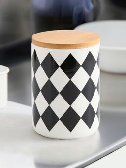 USHA SHRIRAM - Ceramic Jar 800ml Black White Diamond Pattern