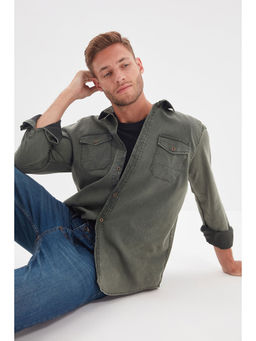 Trendyol - Man Olive Casual Shirt