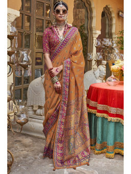 Mysilklove - Daylily Yellow Banarasi Jamawar Saree with Unstitched Blouse