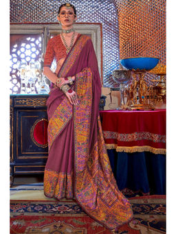 Mysilklove - Garnet Maroon Banarasi Jamawar Saree with Unstitched Blouse