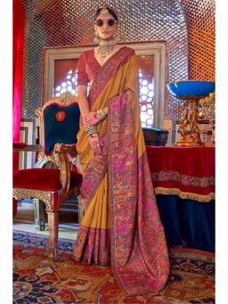 Mysilklove - Coreopsis Yellow Banarasi Jamawar Saree with Unstitched Blouse