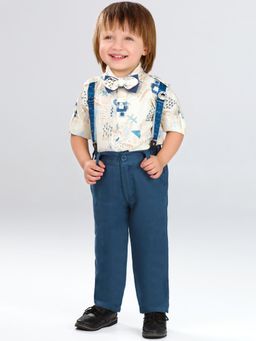 BAD BOYS - Blue Cotton Full Sleeves Shirt Suspender With Pant & Bow