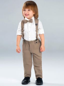 BAD BOYS - Grey Cotton Full Sleeves Shirt Suspender With Pant & Bow