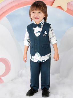 BAD BOYS - Blue Cotton Full Sleeves Shirt With Waistcoat With Suspender With Pant & Bow