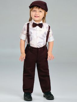 BAD BOYS - Wine Cotton Full Sleeves Shirt Suspender Pant With Bow & Cap