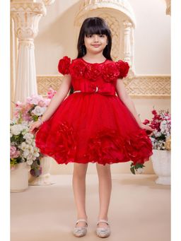 Lagorii - Red Net Half Sleeves Dress