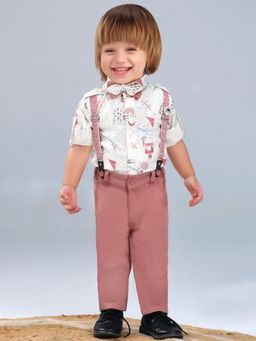 BAD BOYS - Peach Cotton Full Sleeves Shirt Suspender With Pant & Bow