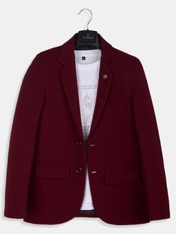 CHARCHIT - Maroon Cotton Blend Full Sleeves Blazer With T-Shirt