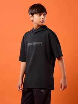 Technosport - Black Polyester Half Sleeves Hoodie