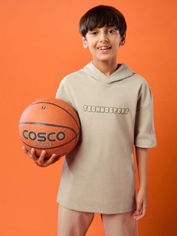 Technosport - Beige Polyester Half Sleeves Hoodie