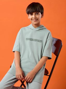 Technosport - Grey Polyester Half Sleeves Hoodie