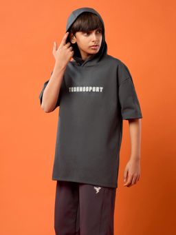 Technosport - Grey Polyester Half Sleeves Hoodie
