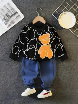 Googo Gaaga - Black Cotton Full Sleeves Sweatshirt With Jeans