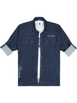 CHARCHIT - Navy Blue Cotton Full Sleeves Shirt With T-Shirt