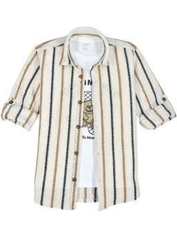 CAVIO - Khaki Cotton Full Sleeves Shirt With T-Shirt