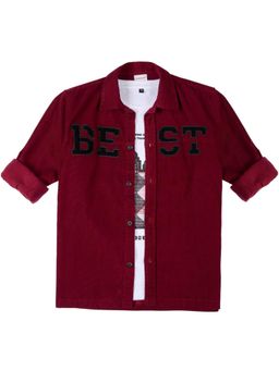 CAVIO - Maroon Cotton Blend Full Sleeves Shirt With T-Shirt