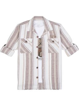 CAVIO - Brown Cotton Full Sleeves Shirt With T-Shirt