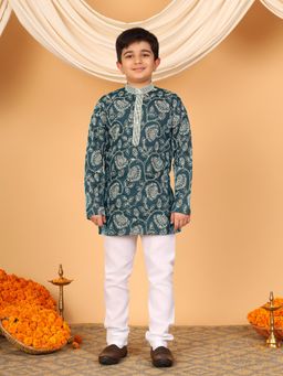 BT DEZINES - Teal Rayon Full Sleeves Kurta With Pyjama
