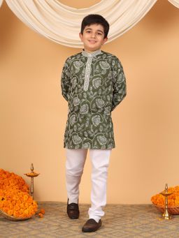 BT DEZINES - Olive Rayon Full Sleeves Kurta With Pyjama